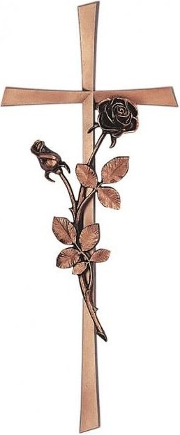 Náhrobný kríž Revant s ružou, bronz, 40×15 cm