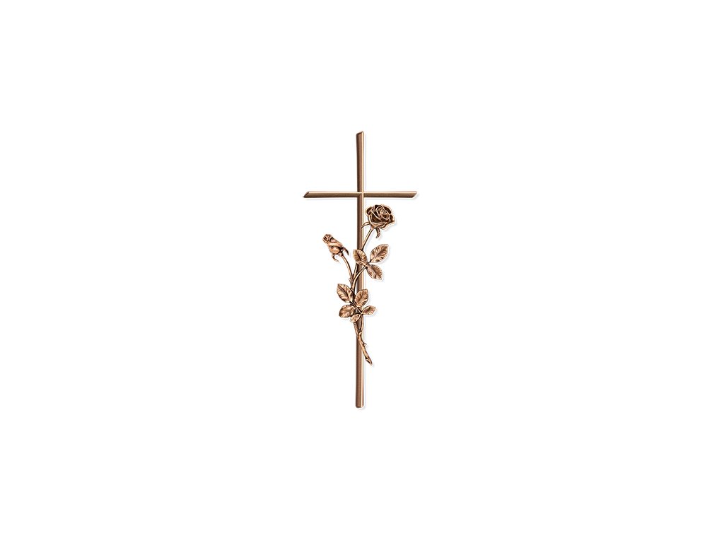 Náhrobní kříž Meandra s růží, bronz, 40×15 cm