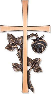 [ST-SK-22740] Bronzový kríž Ťažký blok s zohnutou ružou, 20×11 cm