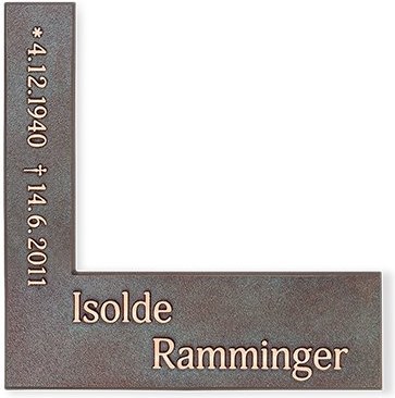 Bronze-Eckplatte mit Reliefschrift, 18×18 cm
