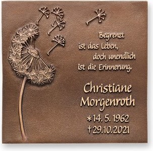 Bronzová deska s pampeliškou na náhrobek, 15×15 cm
