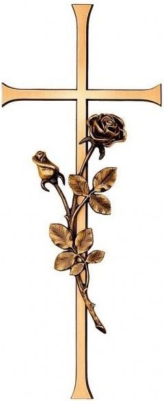 Grabkreuz Antikon mit Rose, Bronze, 40×15 cm oder 50×20 cm