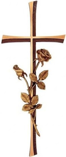 [ST-SK-33640] Náhrobný kríž Kontura s ružou, bronz, 30–60 cm
