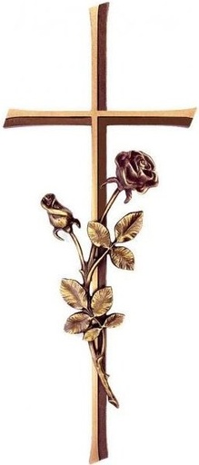 [ST-SK-34340] Náhrobný kríž Kursiva s ružou, bronz, 30×13 cm alebo 40×15 cm
