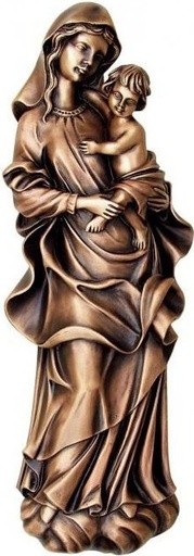[ST-SK-85258] Bronze Madonna mit Kind auf Grabmal, 41×15 cm