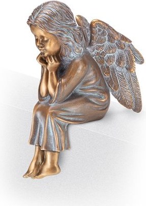 Bronze sitzender Engel für Grabmal, 14,5×6,5×10 cm oder 19,5×9×14 cm