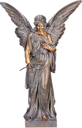[ST-SK-95120] Bronzový anjel s ružou na náhrobok, 15–155 cm