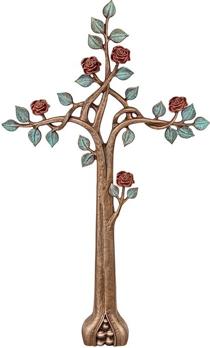 Bronzový kríž s ružami na náhrobok, 92×54 cm