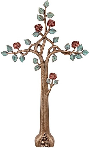 [ST-SK-KREUZ03] Bronzový kříž s růžemi na náhrobek, 92×54 cm