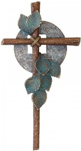 [ST-SK-KREUZ11] Bronzový kříž s listy na náhrobek, 25×13 cm