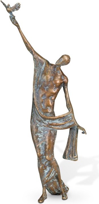 Bronzová socha s holubicí na náhrobek, 33×13 cm