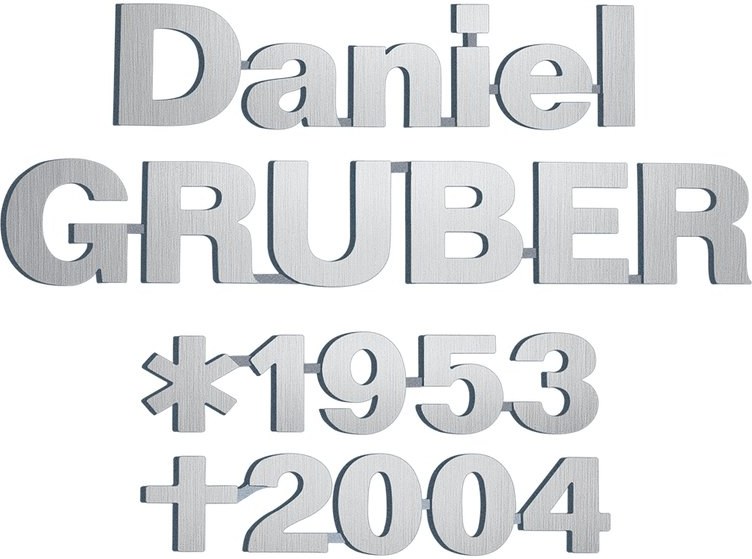 Bronze-Inschrift Gruber für Grabmal