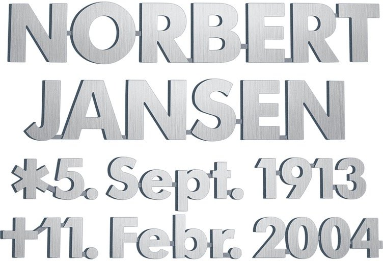 Bronze-Inschrift Jansen für Grabmal