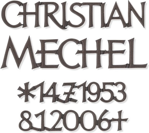 [ST-SK-SZ058] Bronze-Inschrift Mechel für Grabmal, 6–15 mm