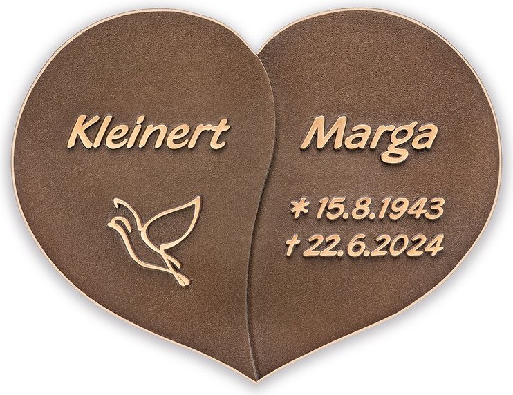 Bronze-Platte für Grabmal - linke Hälfte des Herzens, 15×19 cm